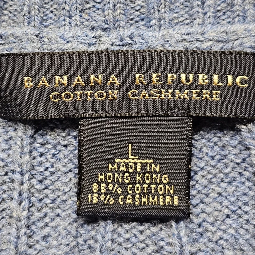 Banana Republic Mens Large Blue Cotton Cashmere Cable Knit Crew Neck Sweater